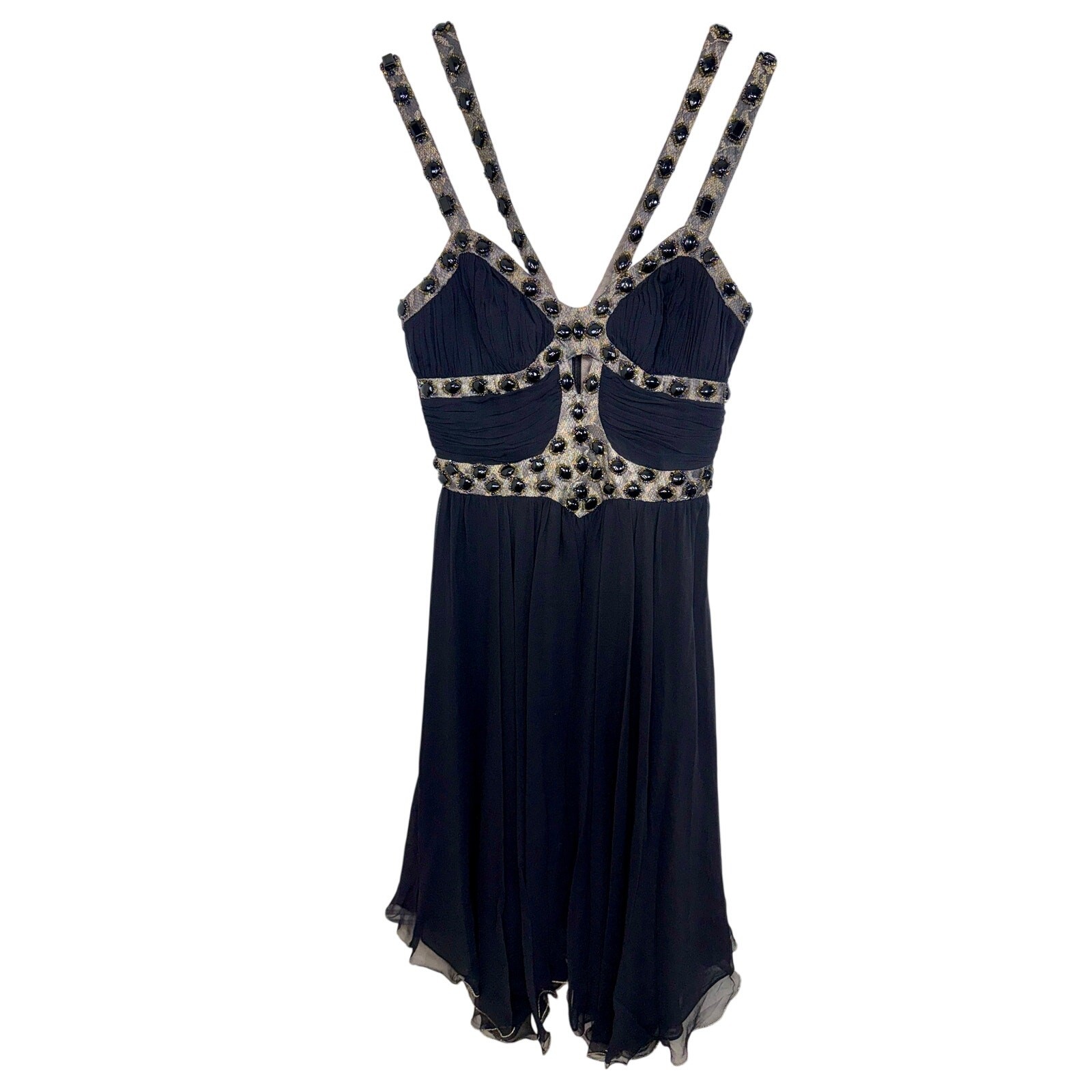 NWT Mandalay Black Silk Beaded Embellished Sleeveless Midi Cocktail Dress Sz 10