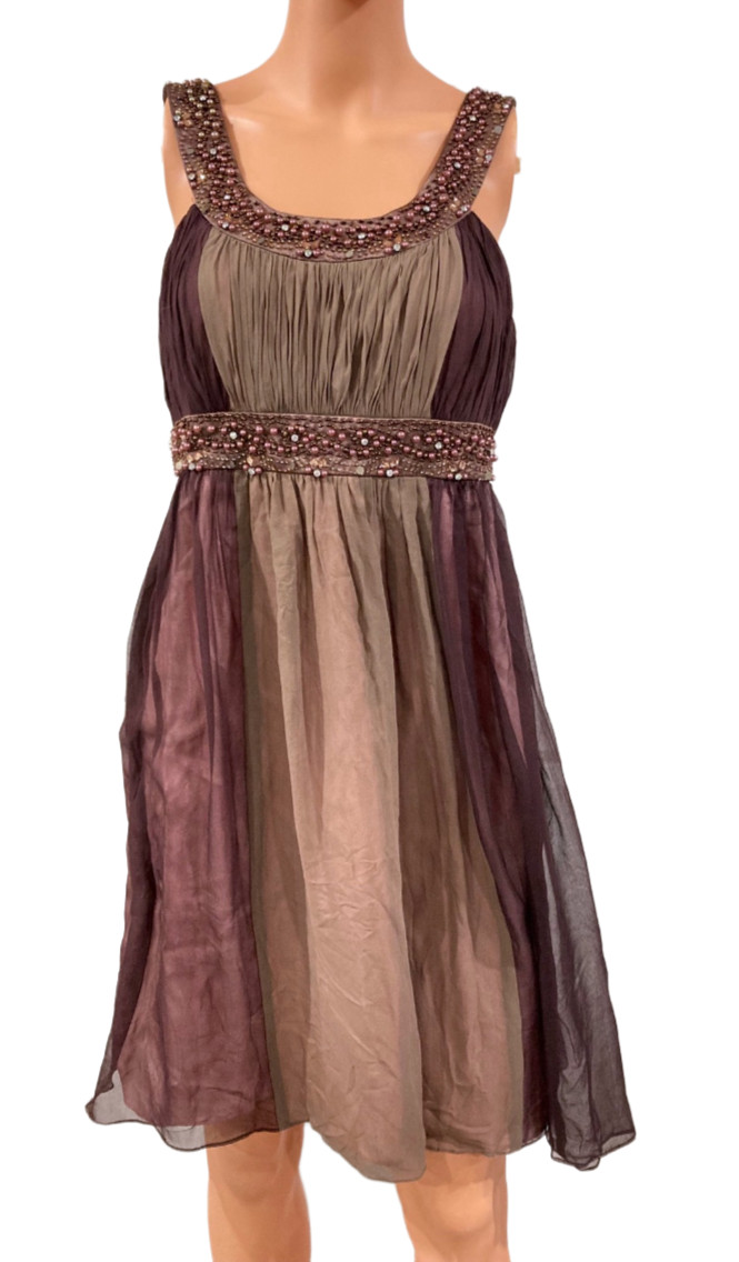 NWT Decode 1.8 Plum Silk Chiffon Shirred Bodice Beaded Empire Waist Dress 6