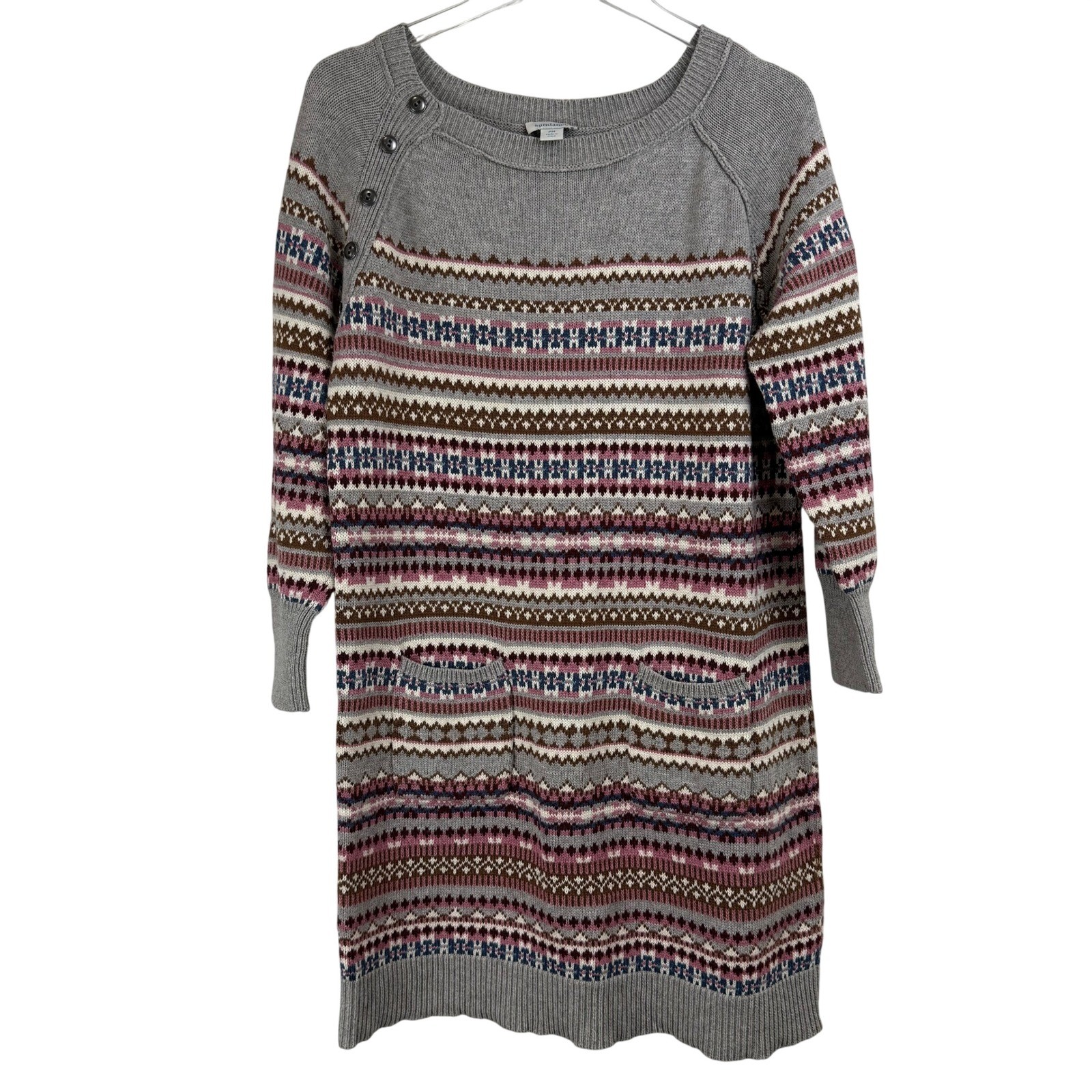 Sundance ELISE LIGHTHOUSE Fair Isle Knit Sweater Dress Wool WOMEN PETITE MEDIUM