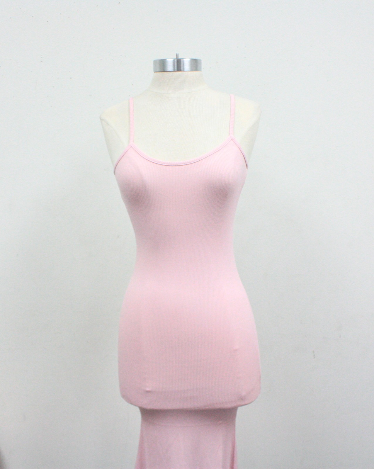 WeColor Pink Ribbed Adjustable Spaghetti Strap Midi Bodycon Dress Size Medium