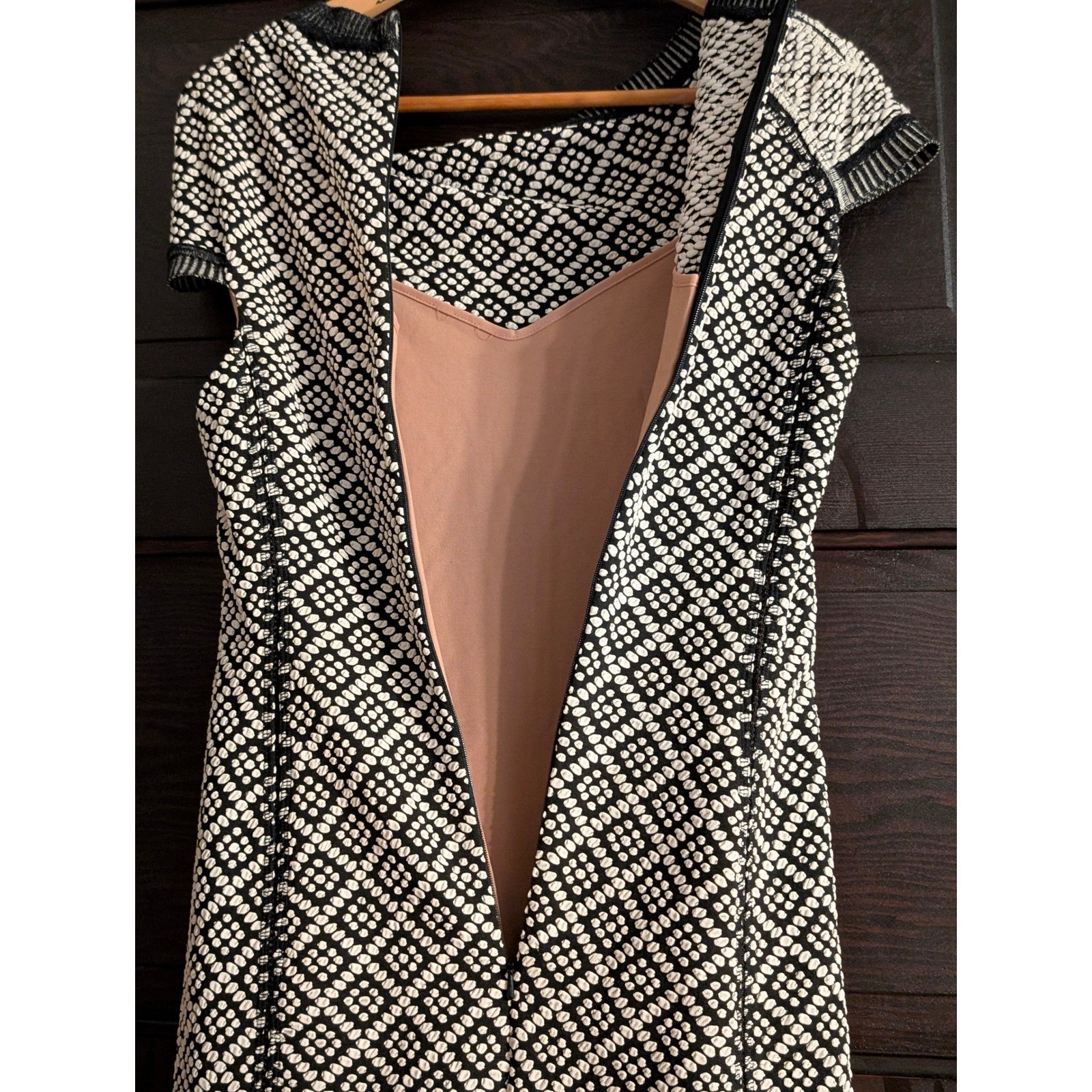 Byron Lars Beauty Mark Black White Textured Knit Asymmetrical Sheath Dress