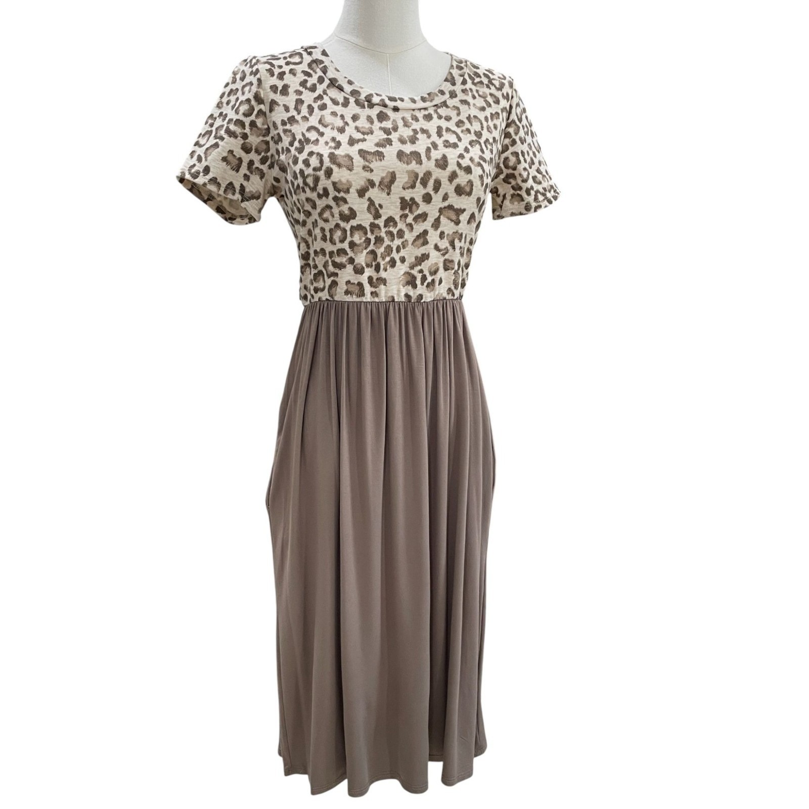 7th Ray Leopard Print Midi Dress Small Tie Back Pockets Cottagecore NWOT USA
