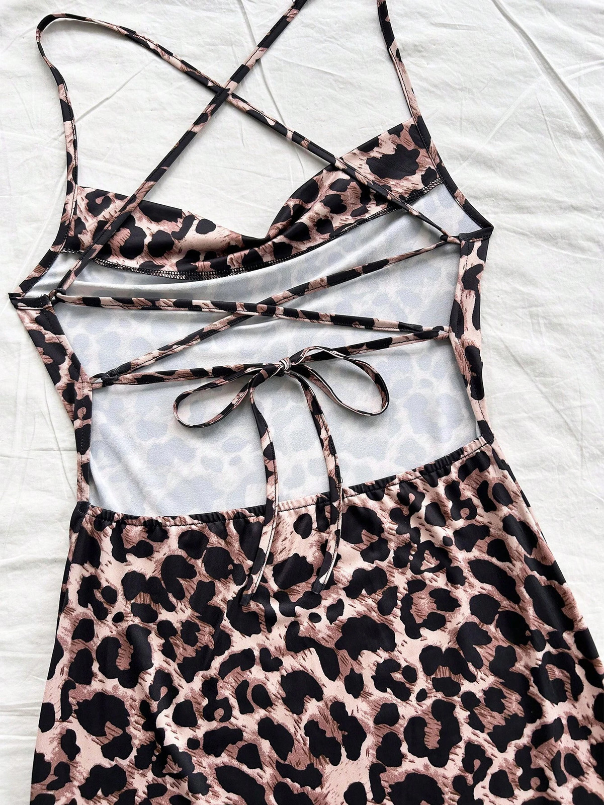 Romantic Leopard Print Spaghetti Straps Long Holiday Dress