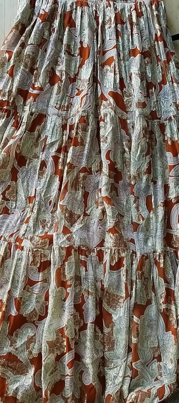Boden Smocked Jacquard Maxi Dress Rust Copper Paisley Gold Metallic US 8 EUC