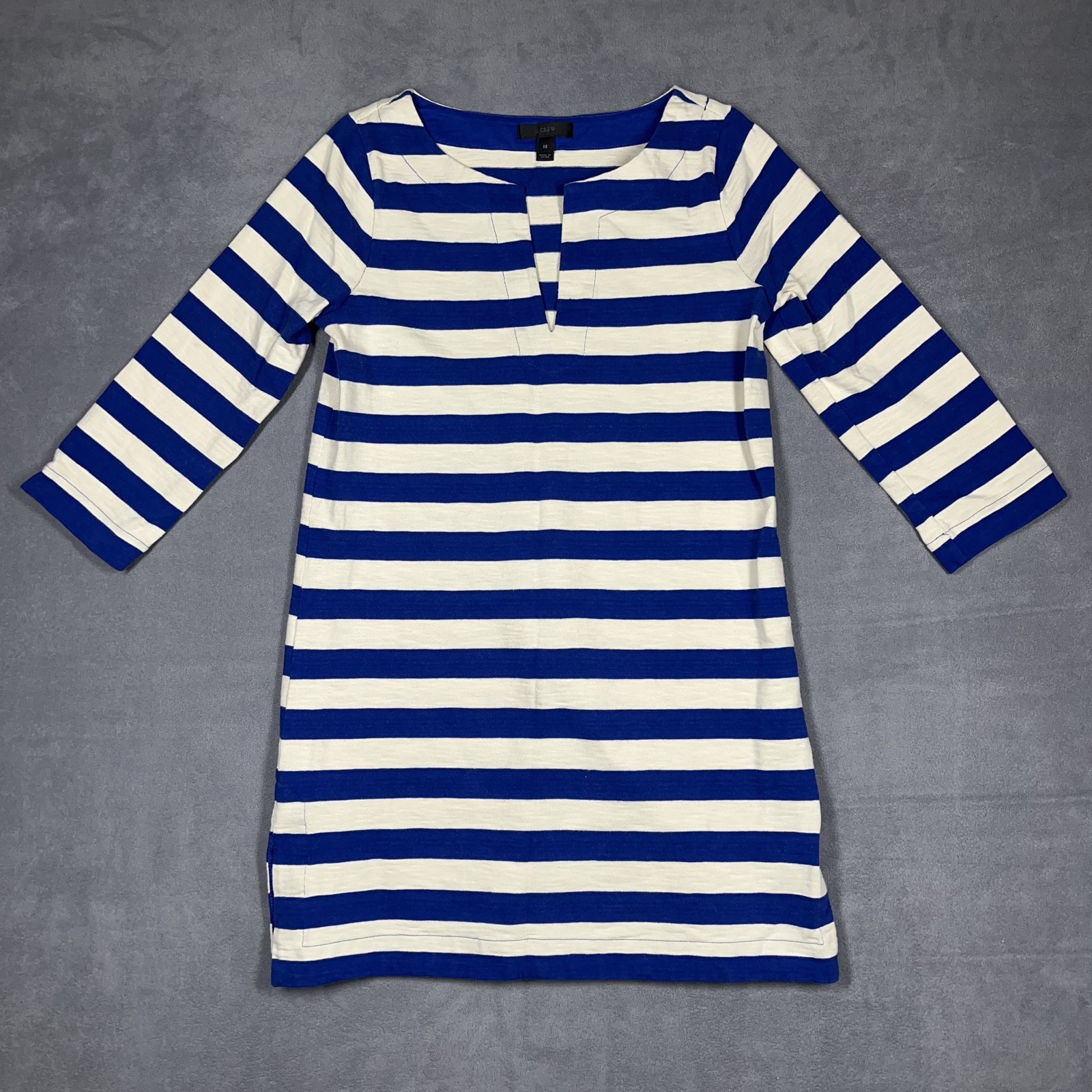 J Crew Dress Women’s Extra Small Blue Cream Striped 3/4 Sleeve Cotton Nautical