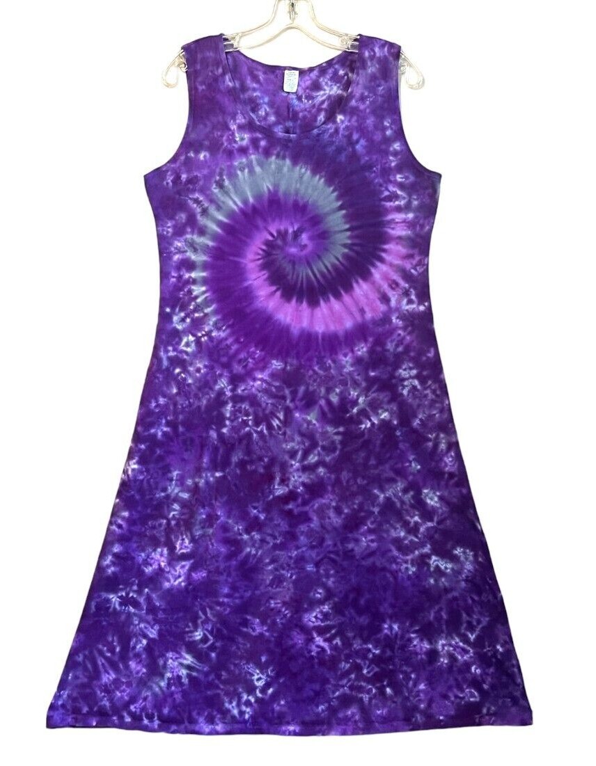 TIE DYE Women’s Purple Moon Spiral Blotter Tank Top Dress sm med lg xl 2X 3X