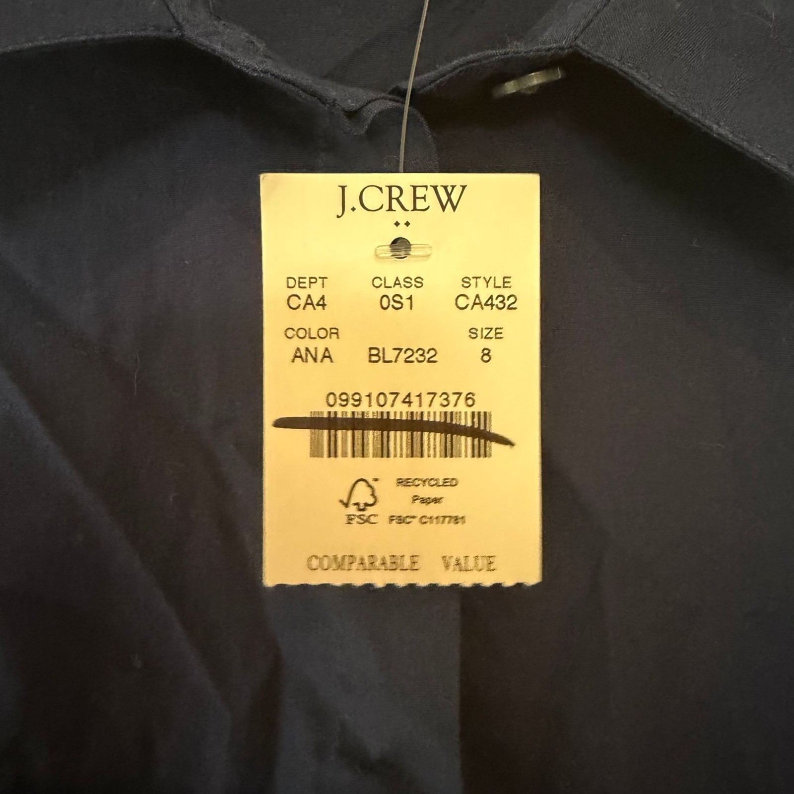 J. Crew Factory Short Sleeve Collared Mini Dress Navy Blue Size 8 NWT CA432