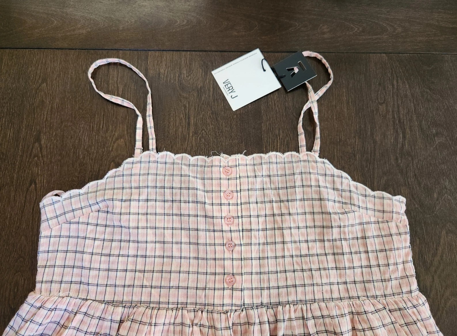 Baby Doll Dress Pink Plaid Button front zipper side Very J Size L New with Tag