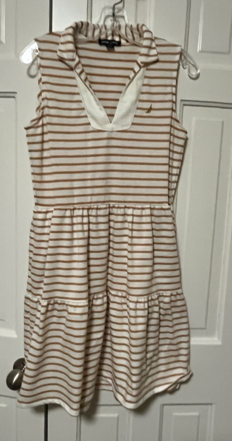 Womens NAUTICA JEANS Almond Ivory Tiered Knit Dress Sleeveless Pockets Small