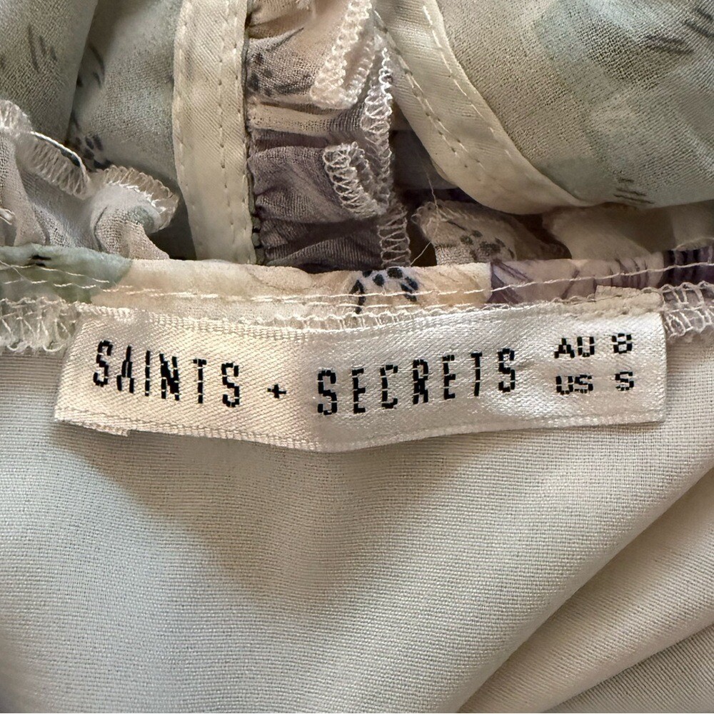 Saints + Secrets Floral Ruffle Open Back Mini Dress – S