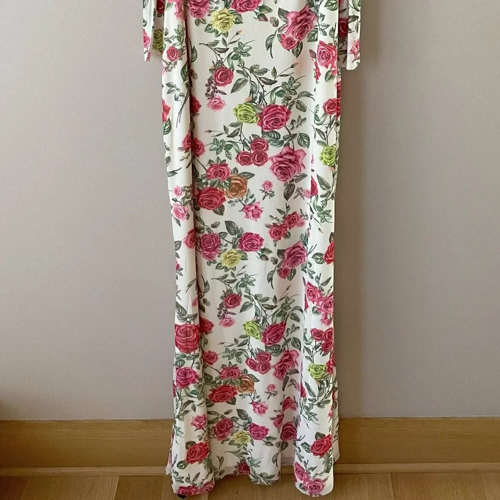 Anthropologie AFRM Off-The-Shoulder Maxi Dress Pink Roses Body-Con NWT