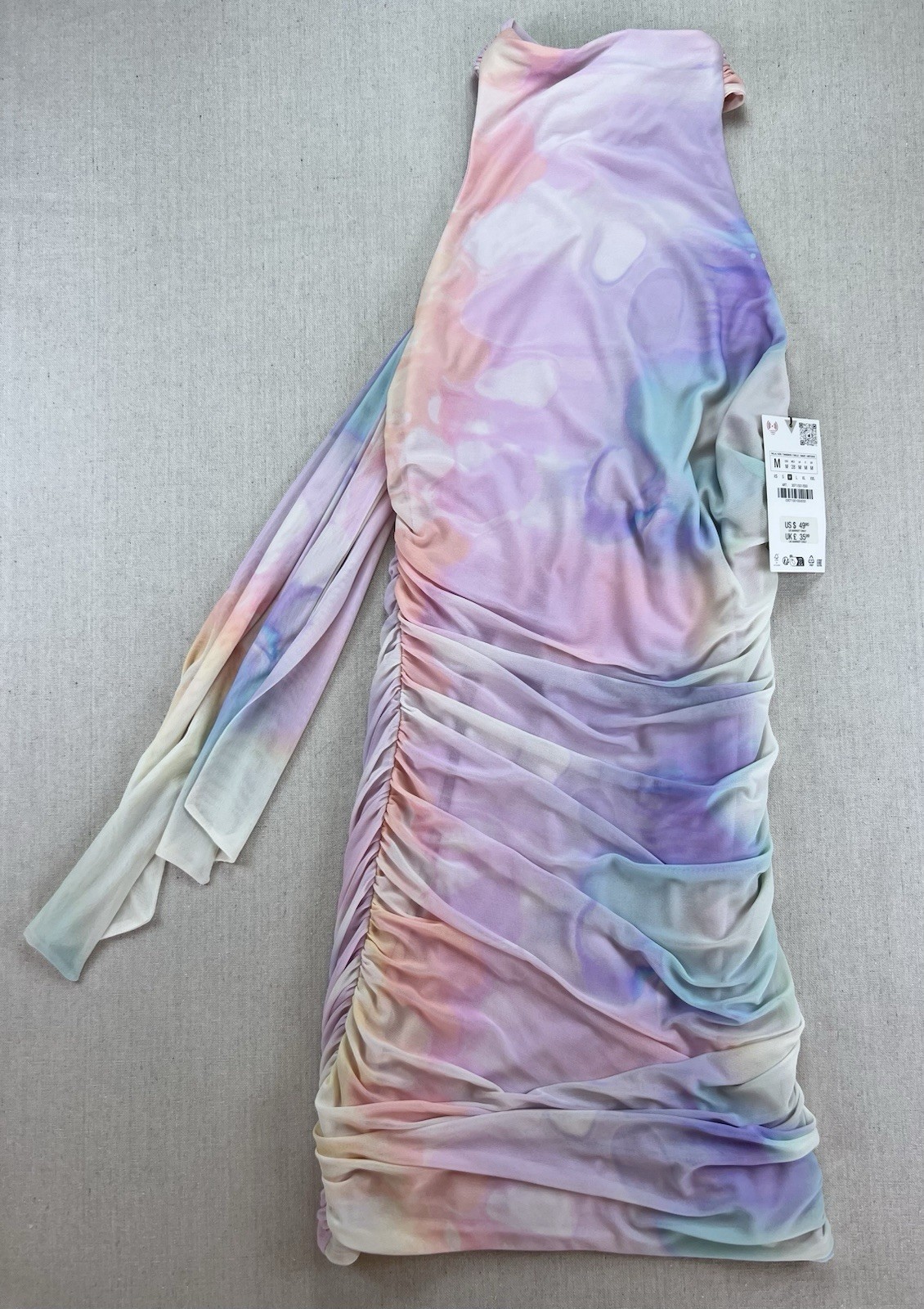 Women’s Y2K Halter Style Pastel Tie-Dye Indie Colorful Open Back Dress – Size S