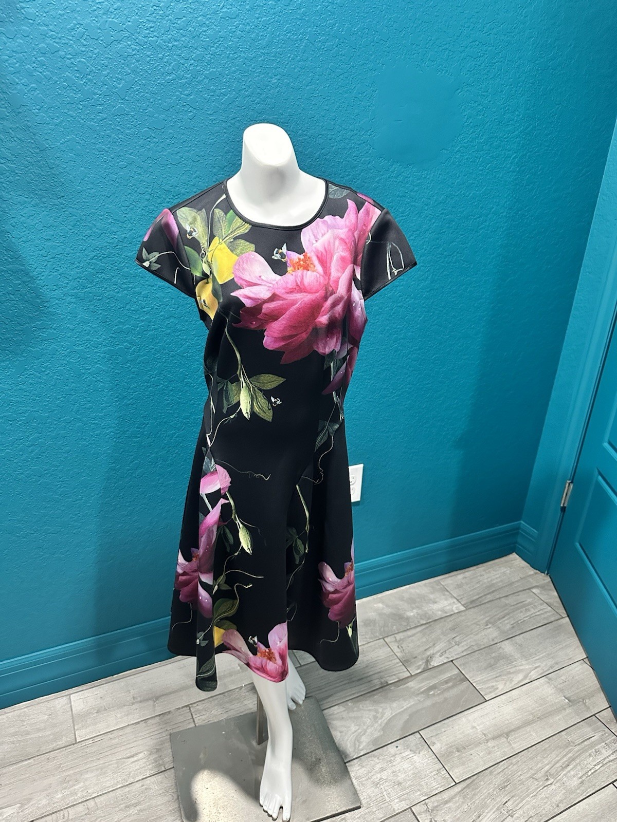 Ted Baker Allisia Skater Dress Citrus Bloom Black Floral Lemon Short Sleeve 2