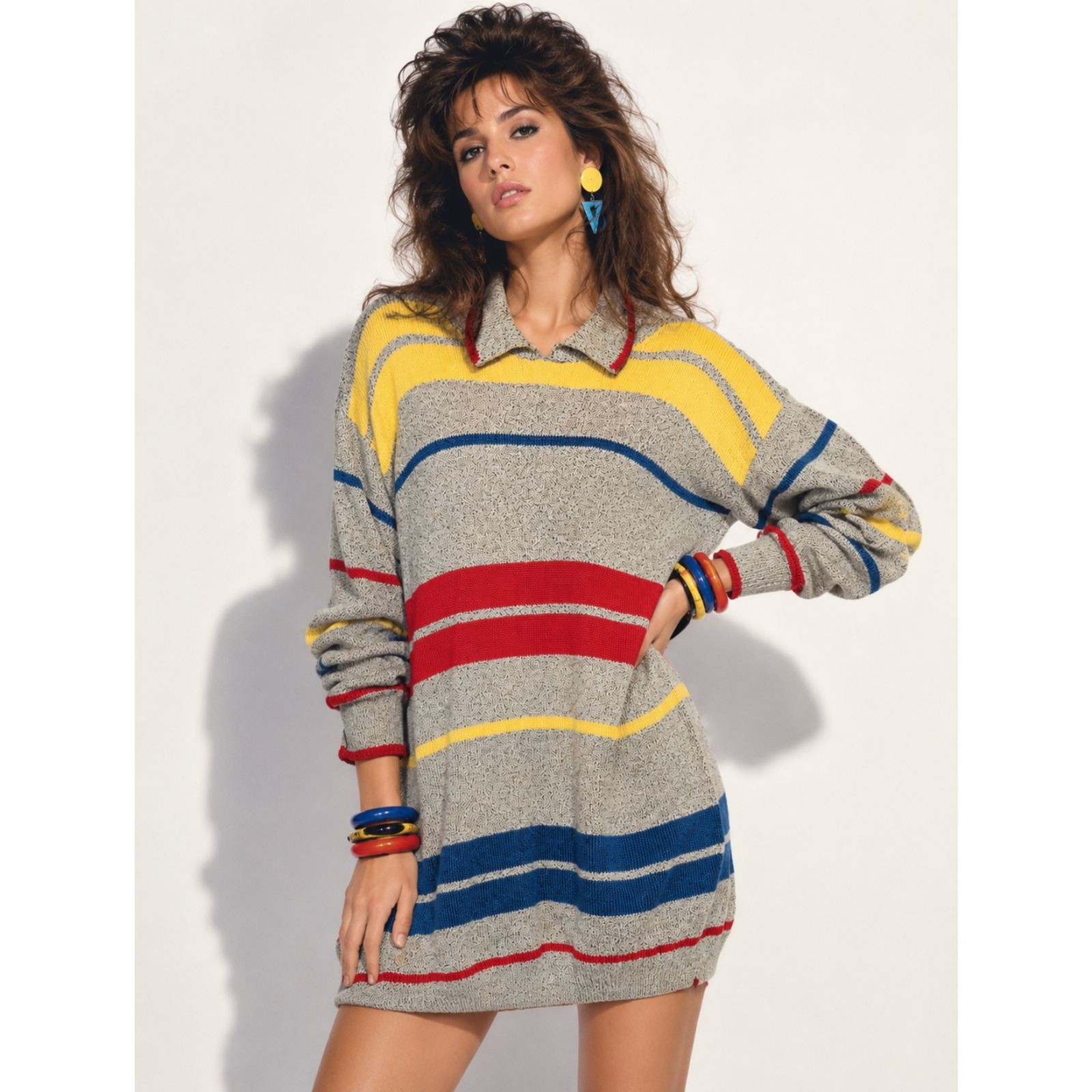 Vintage 80s Helen Hsu Striped Sweater Dress XS