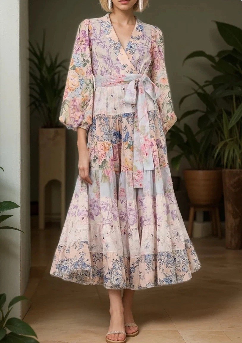 Zimmermann Halliday Tiered Midi Dress Size 4 AU 16 / US 12 Spliced Floral Wrap