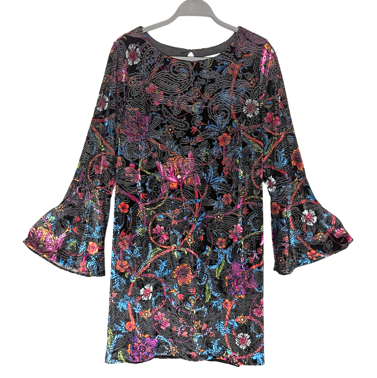 eci Mini Dress Rainbow Burnout Velvet Bell Sleeves Whimsigoth Fairy Grunge Lined