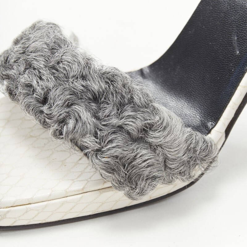 Gianni Versace Shearling Ankle Sandals Women White Size 36