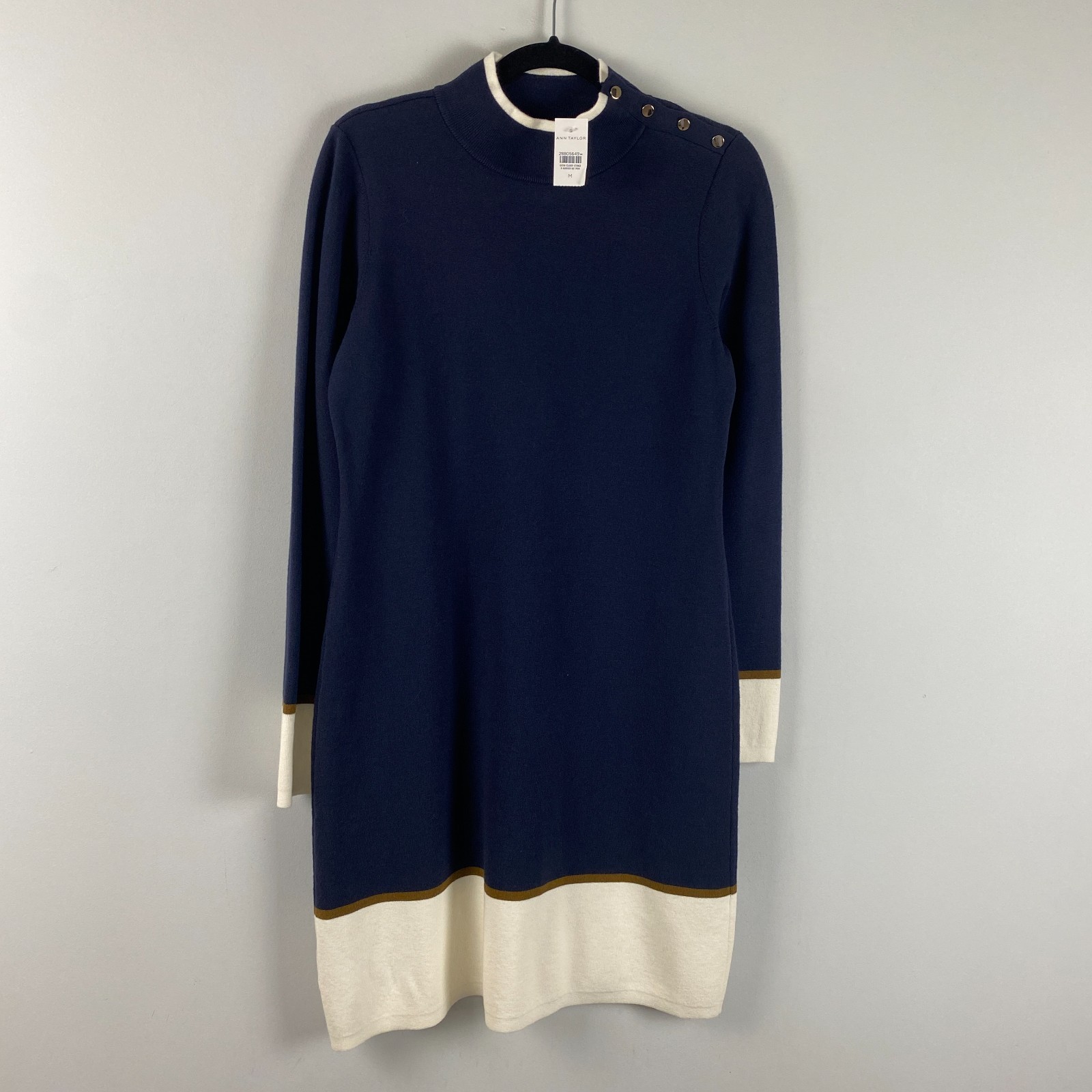 Ann Taylor Colorblock Sweater Dress Size Medium Long Sleeve Navy Cream