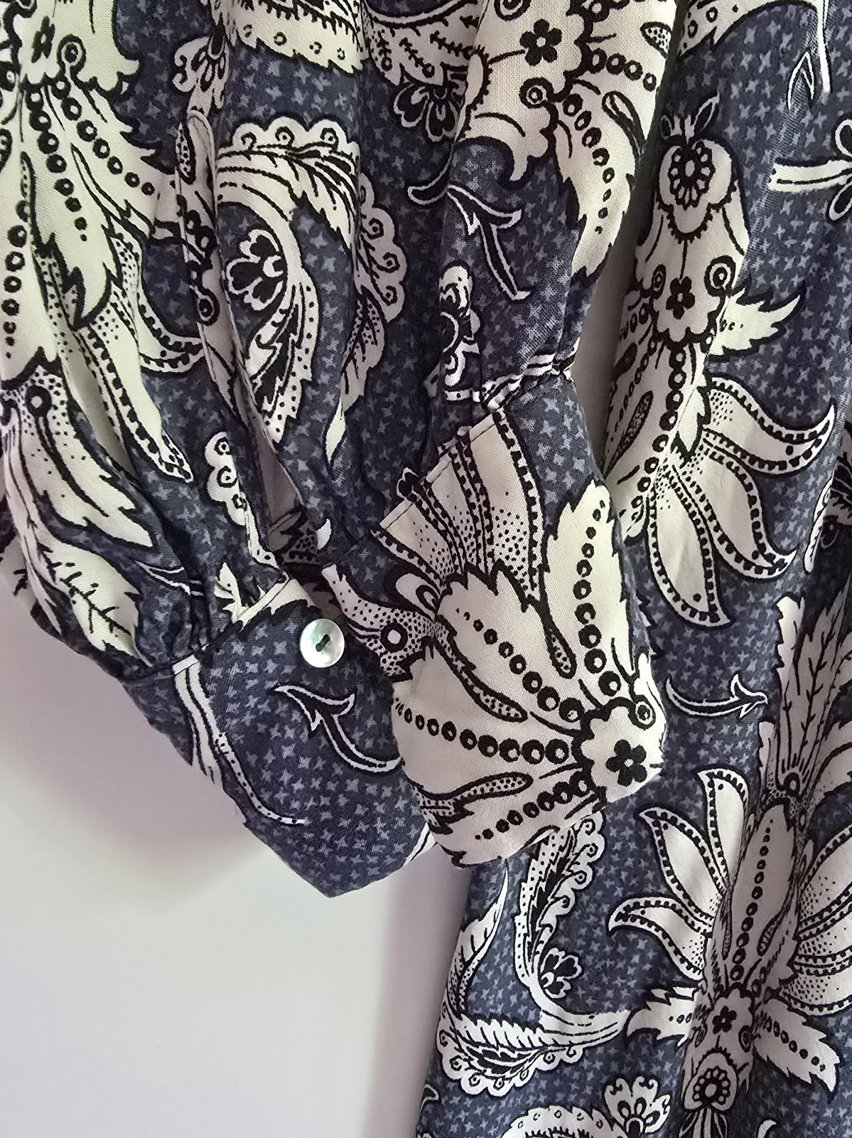 H&M Dusty Blue Paisley Viscose Mini Dress XXL Boho Balloon Sleeve Cottagecore