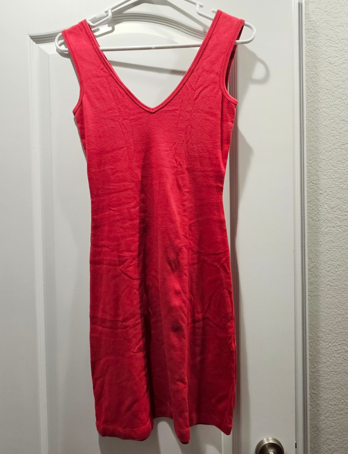 Moda International Faded Red V-Neck Sleeveless Cotton Knee Tank Dress S