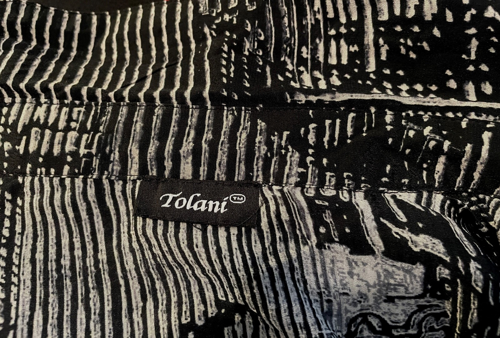 TOLANI Alice Abstract Print Button-Up Collar Pocket Belt Shirt Dress M Coal