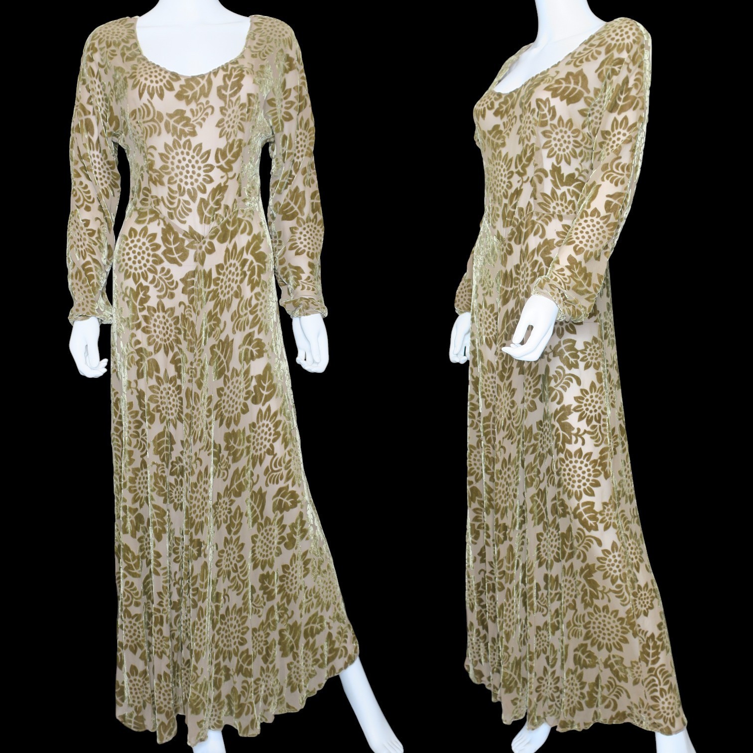 Jane Booke Velvet Burnout Maxi Dress Long Sleeve Semi Sheer Boho Women’s Small