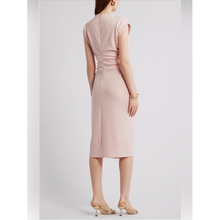 Nordstrom Blush Pink Ruched Mock Neck Midi Dress Asymmetrical XL