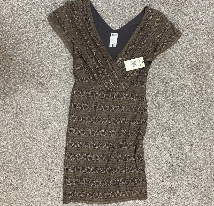 Ali Ra NEW Brown Metallic Gold V-neck Dress Women’s Size 2 Brand New With Tags