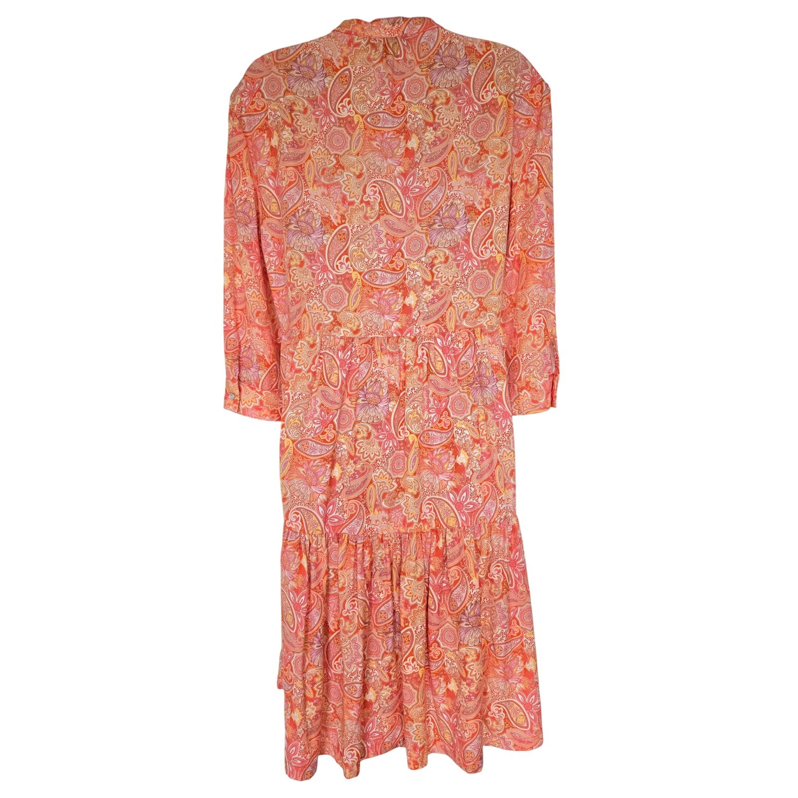 Johnston & Murphy Orange Pink Paisley Lyocell Tiered Dress S Boho Cottage Retro