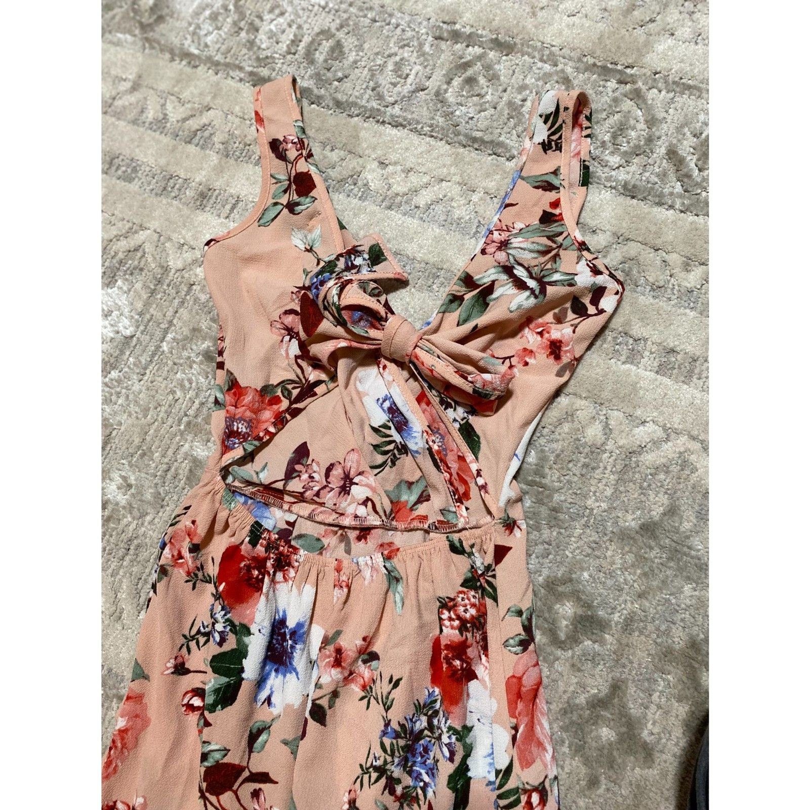 Minette Open Back Peach Floral Maxi Dress With Slit Small