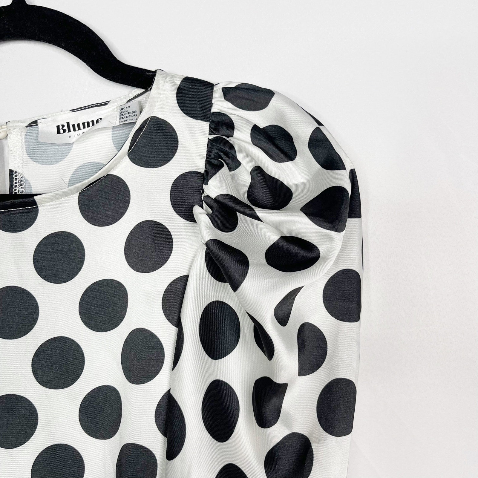 Blume Studio Maternity US 6 White Black Polka Dot Satin Tiered Ruffle Maxi Dress