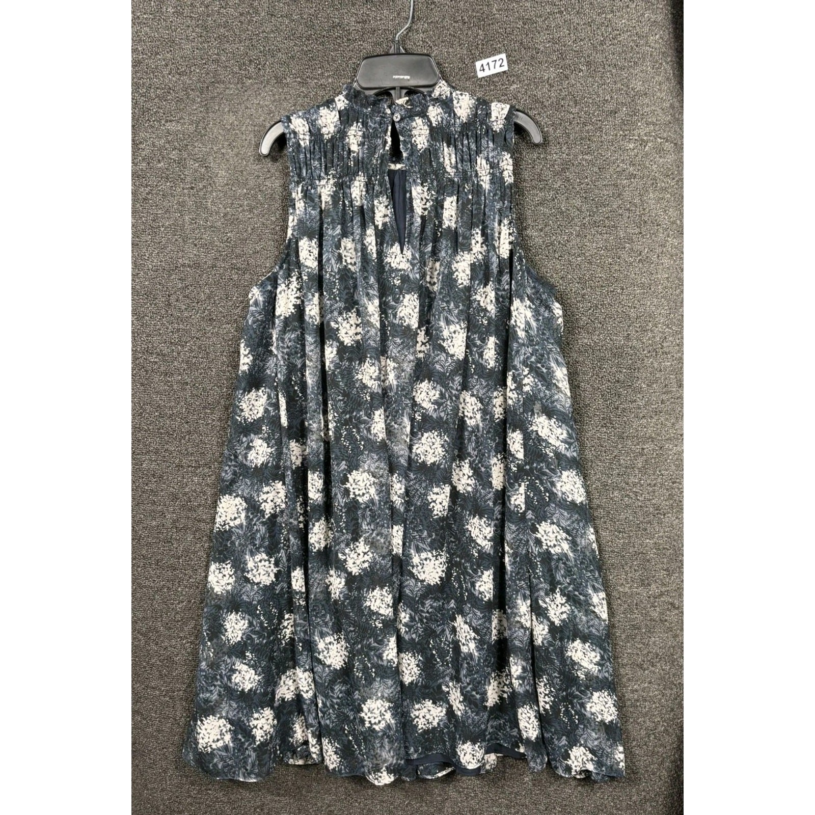 Joie Baltic Print Dress Womens Size M Navy Sleeveless Smocked Neck Casual Flowy