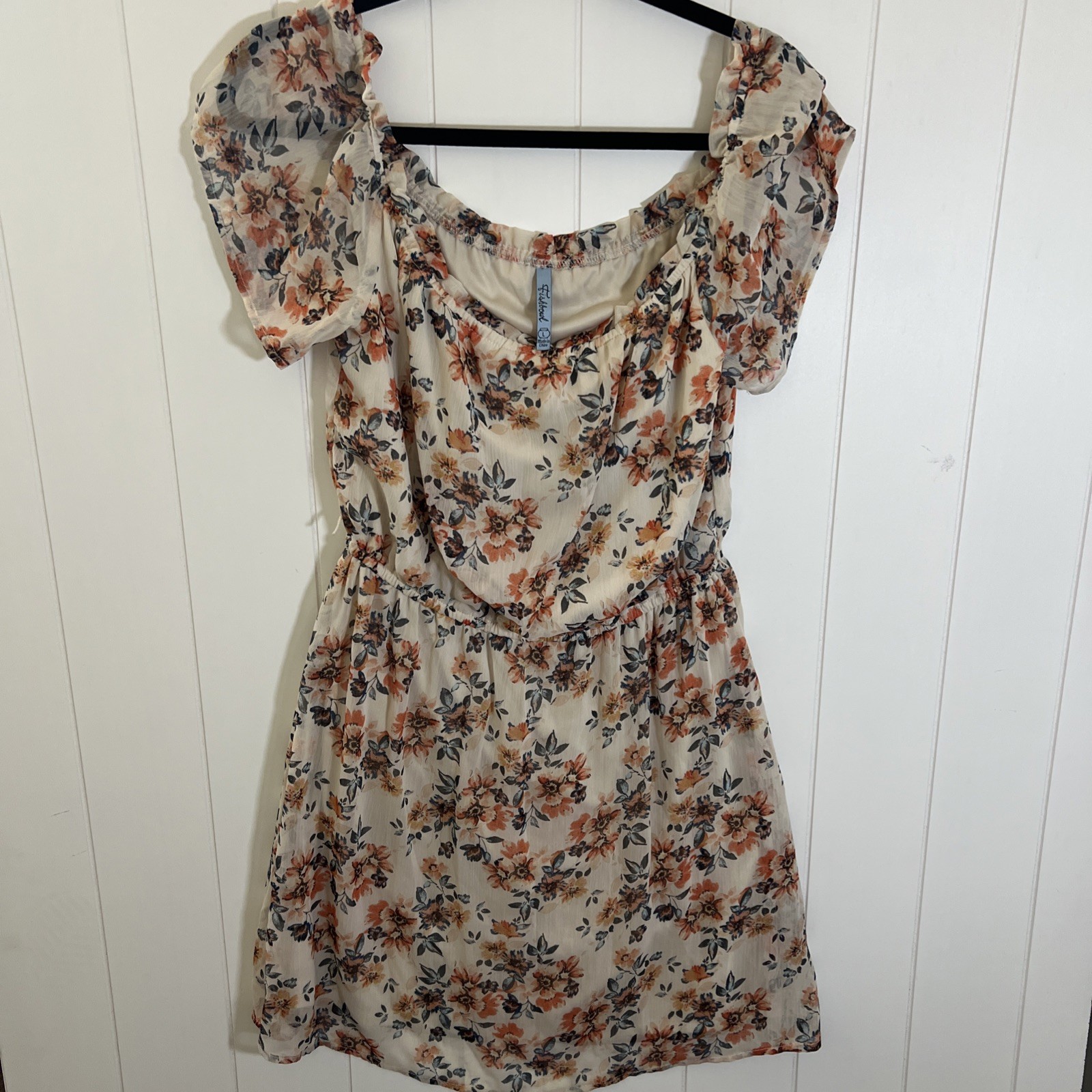 Fish Bowl Bohemian Mini Dress Sz L 100% Polyester On/off Shoulder