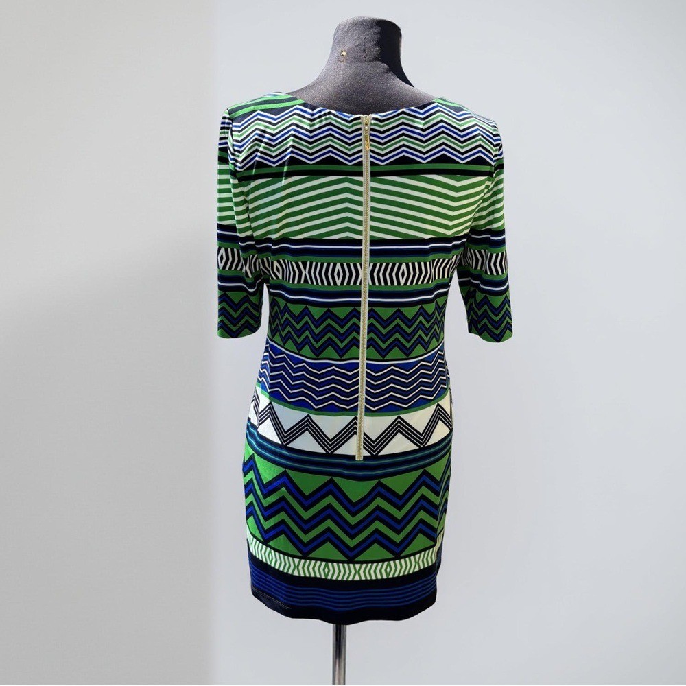 Eliza J 3/4 Sleeve Graphic Pattern Silk Jersey mini Dress Size 8