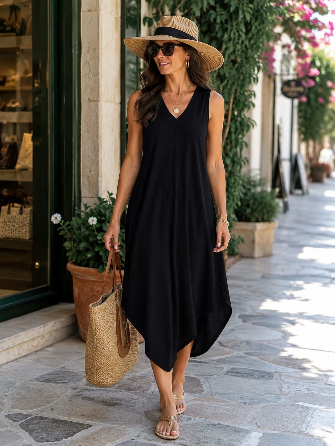 Z Supply The Reverie Sleeveless V-neck Midi Dress in Black Minimalist Women’s S