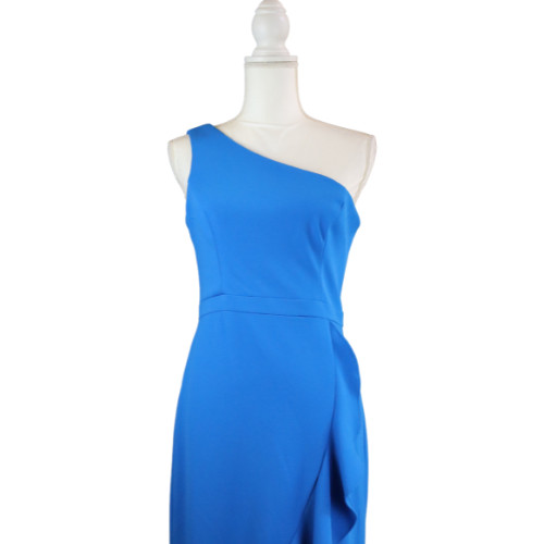 Xscape Blue Asymmetric Ruffle High Low Hem Formal Evening Gown Size 8