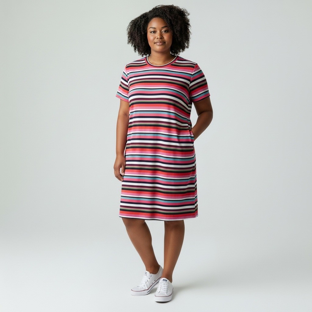 Cynthia Rowley Shift Dress Size 8 Multicolor Striped Short Sleeve Zip Back