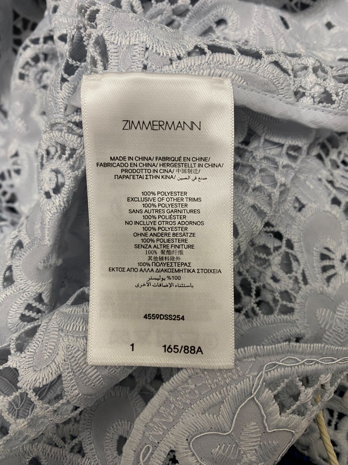 Zimmermann Women’s Blue Coco Lace Tunic Mini Dress Size 1