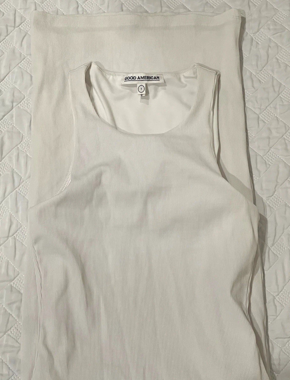 Good American Sleeveless Bodycon Micro Rib Midi Dress White Size 1 Small $100