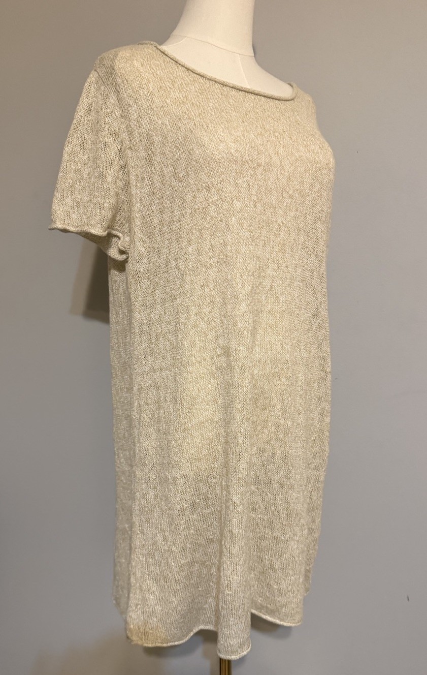 EILEEN FISHER 100% Linen Rolled Bateau Neck Tunic Dress Natural Heather Size XL