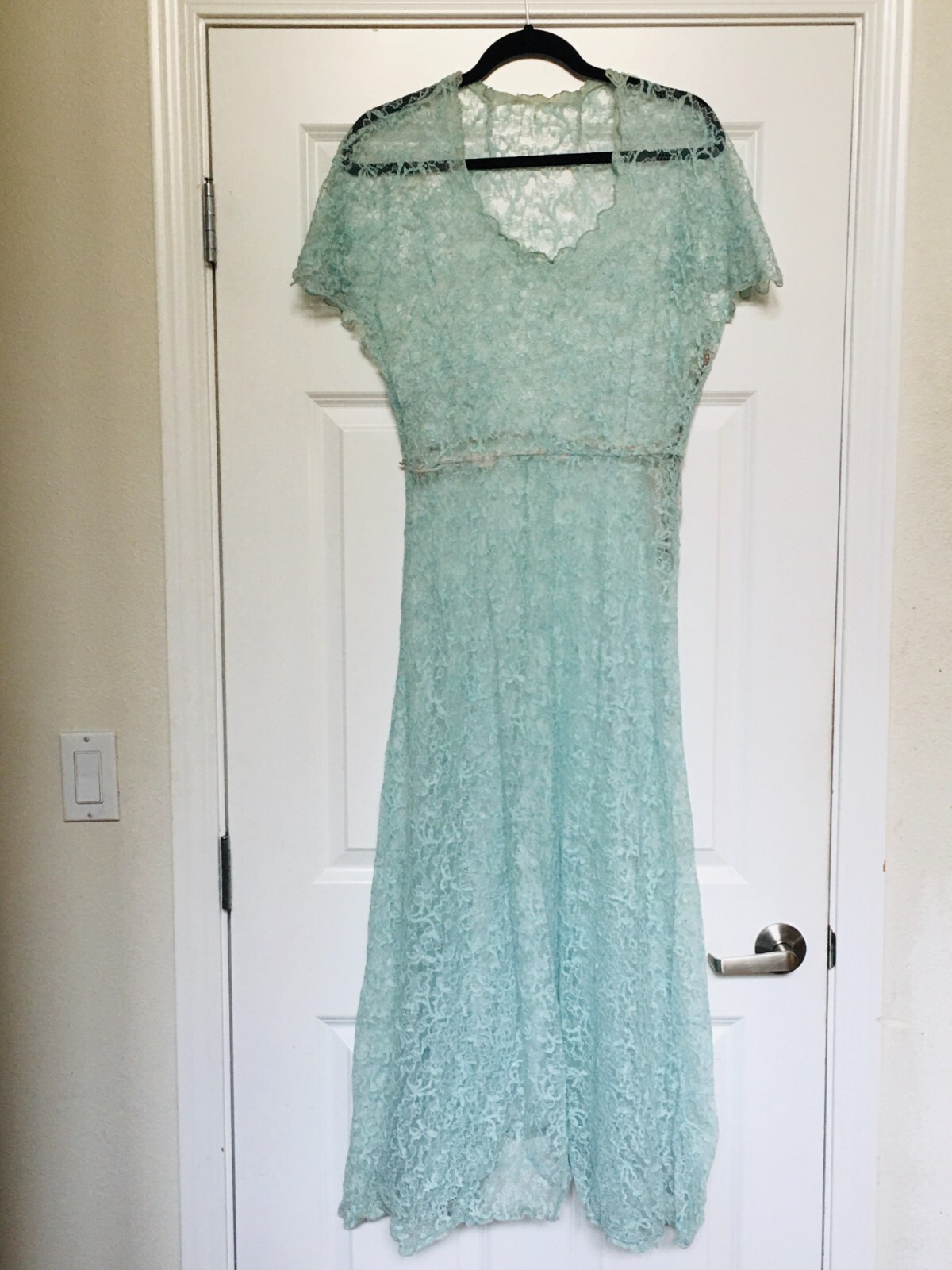 Turquoise Floral Lace Vintage Overlay Cover Dress Size Medium As Is