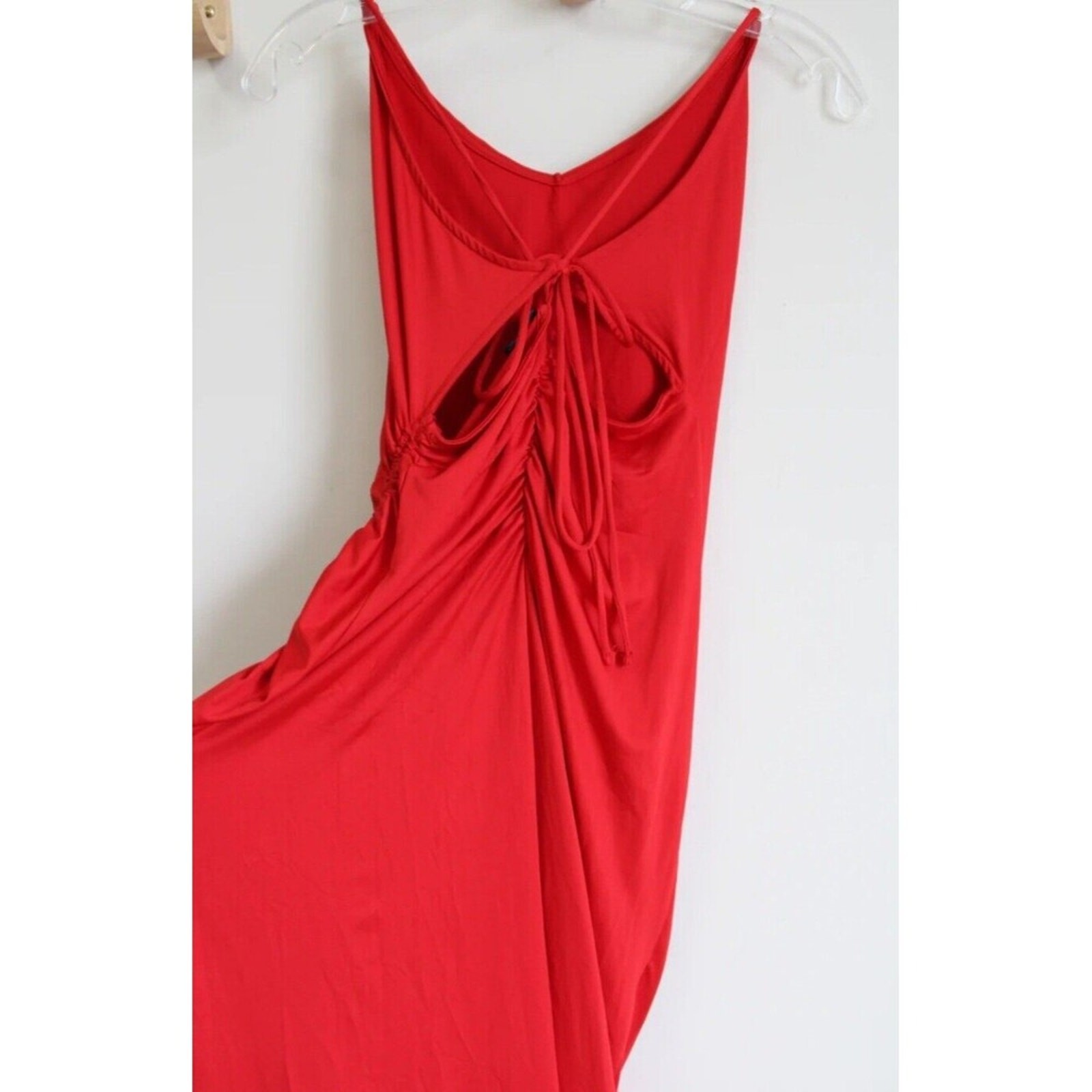 Red Maxi Dress Size Medium Open Back Ruched Side Strappy Bodycon New With Tags