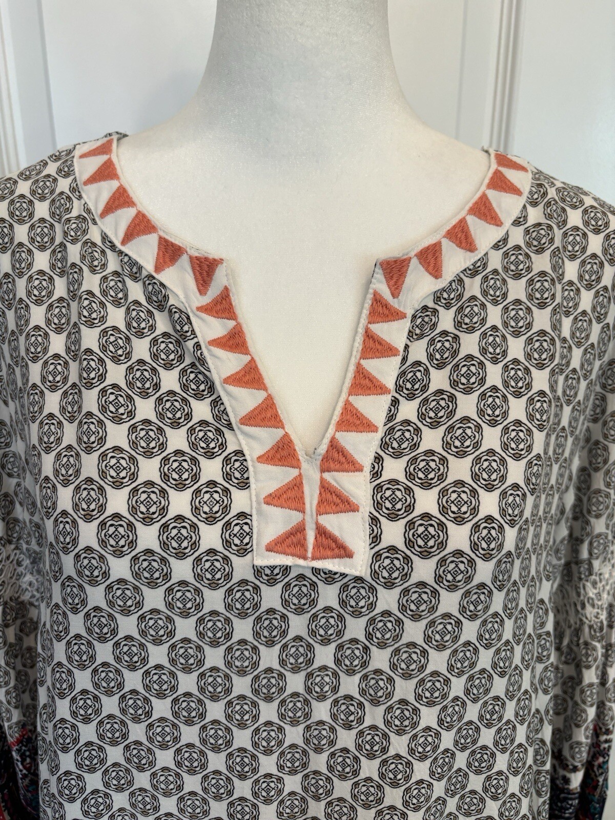 UMGEE Womens Dress Small VNeck 3/4 Sleeve Bohemian Whimsical Peasant Folk Tribal