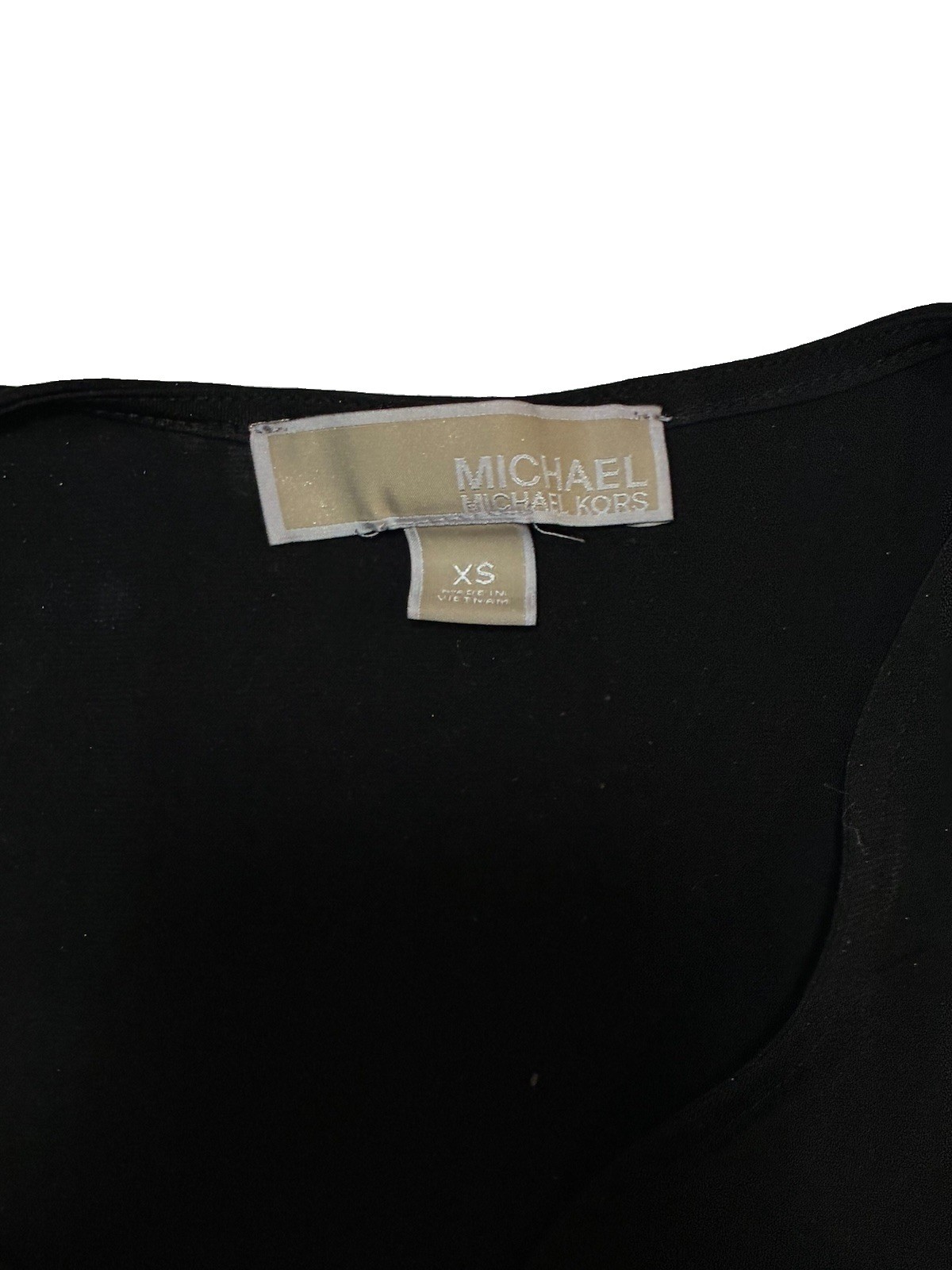 Michael Kors Women’s Black Solid V-Neck Shift Short Dress XS 3/4 Bell Sleeve