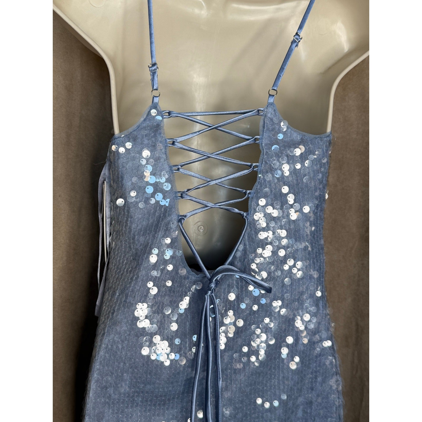 Aqua Betsy & Adam Periwinkle Blue Sequin Gown Dress 4 NWT