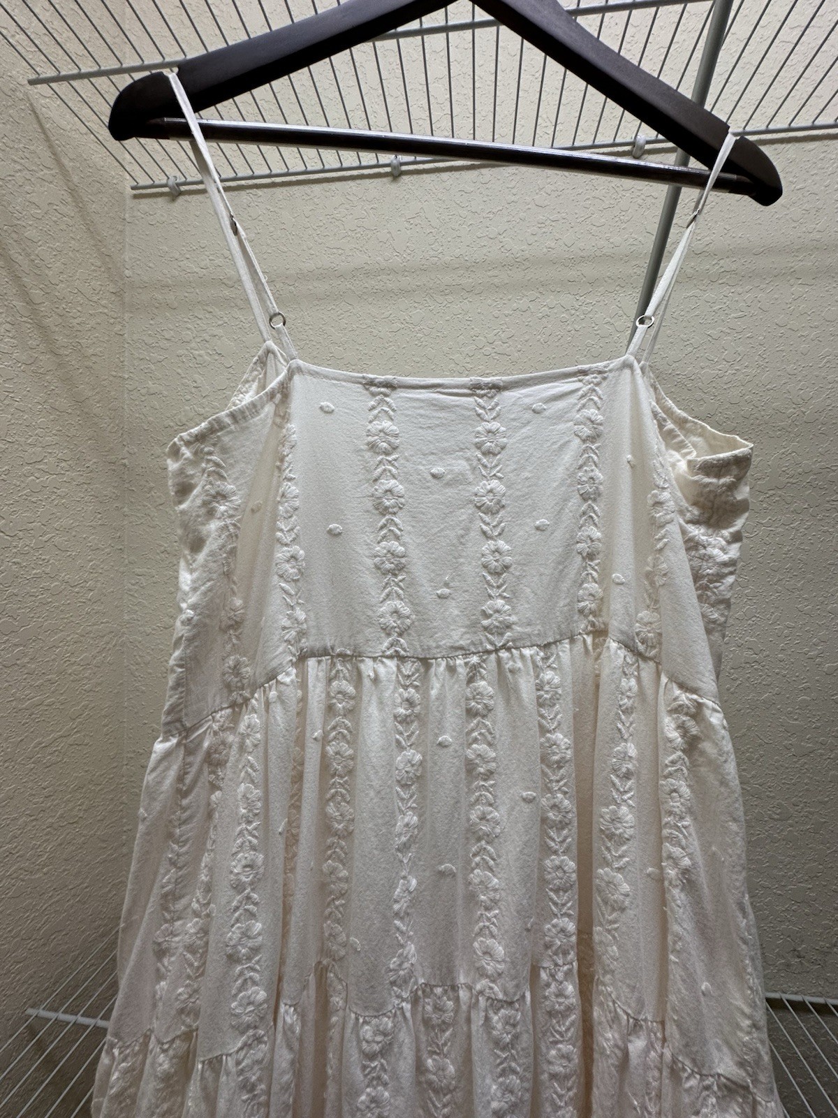 Sézane Women’s 36 White Solid Embroidered Button Front Strappy Midi Sundress