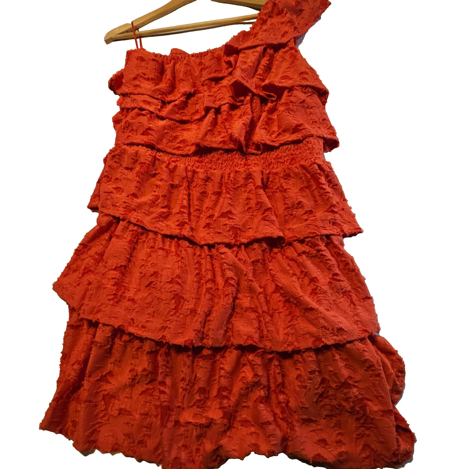 Womens One Shoulder Ruffled Tiered Dress SZ L Casual Party Cocktail Semi-Formal