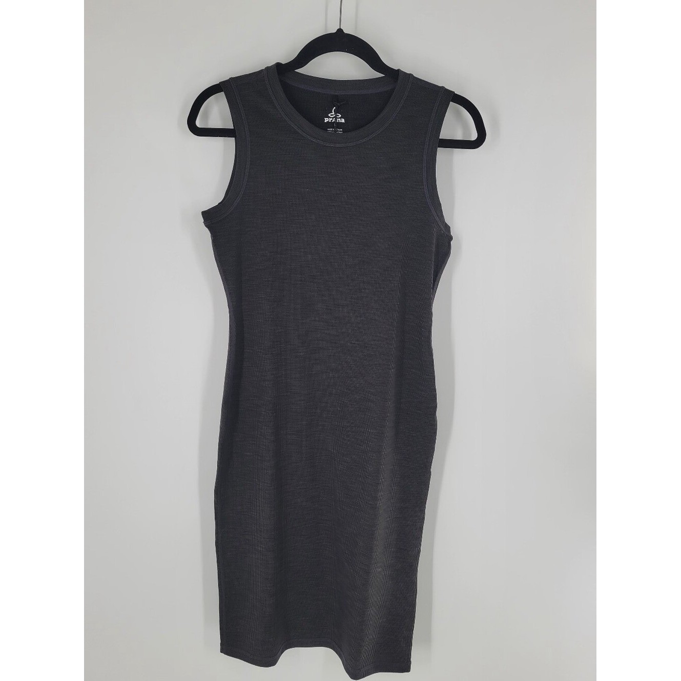 Prana Becksa Ribbed Crewneck Tank Top Dress in Black Heather Size S New