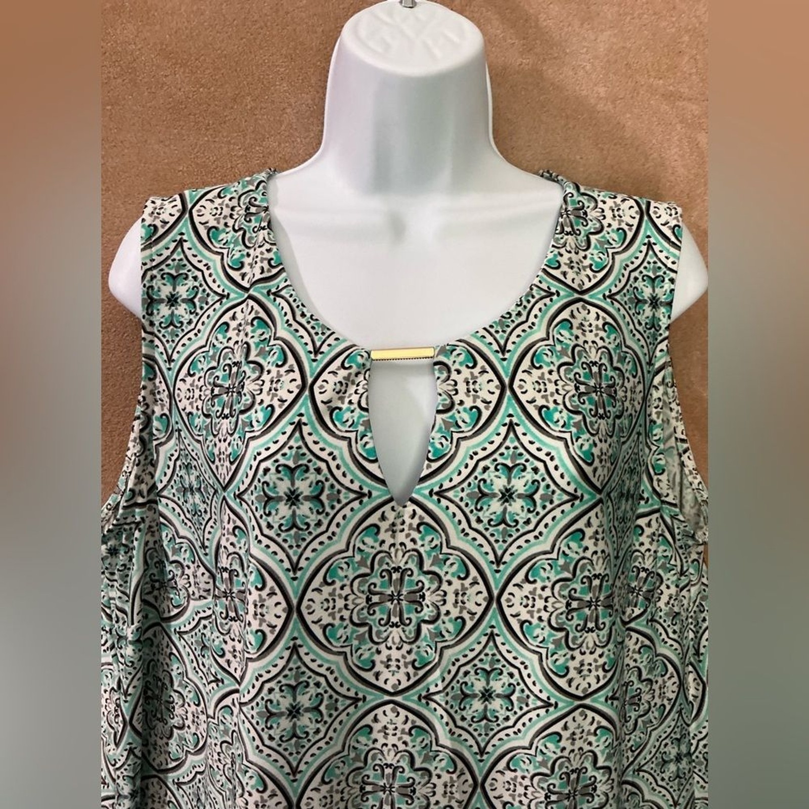 Tacera Turquoise and Black Patterned Dress