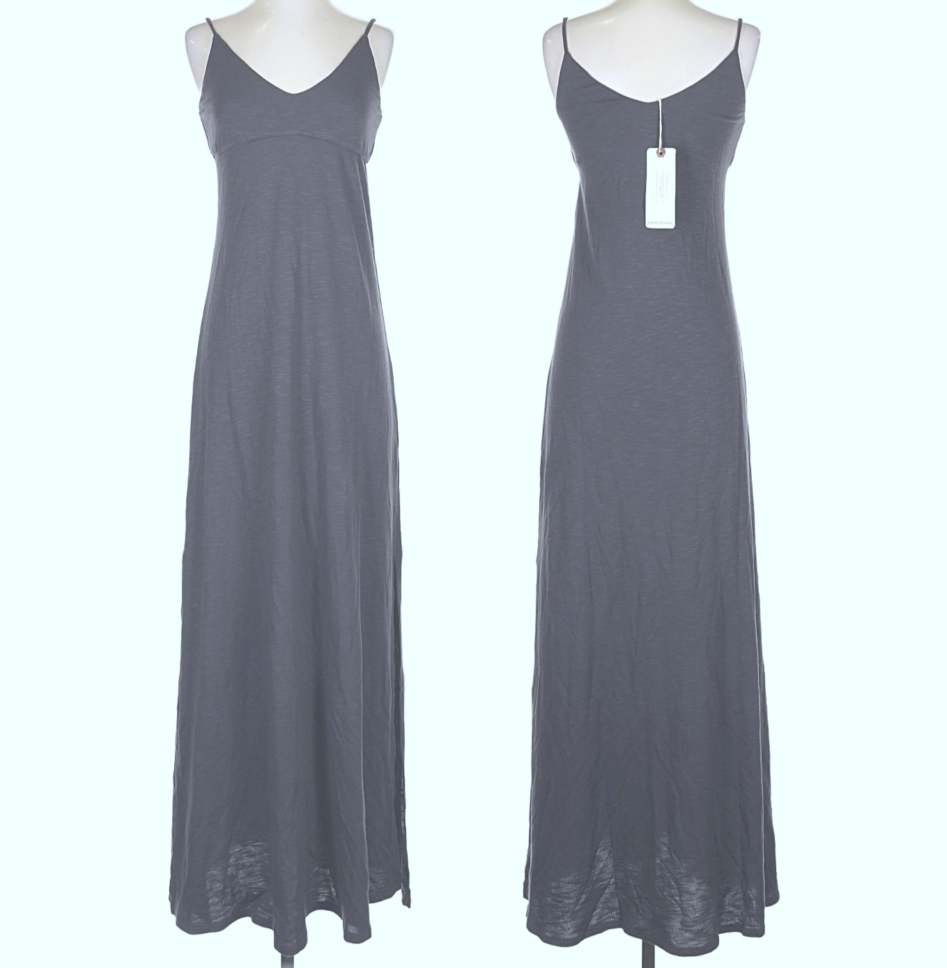 Lanston Grey Maxi Thin Straps Lightweight Slits V Neck Soft XS NWT Made in USA